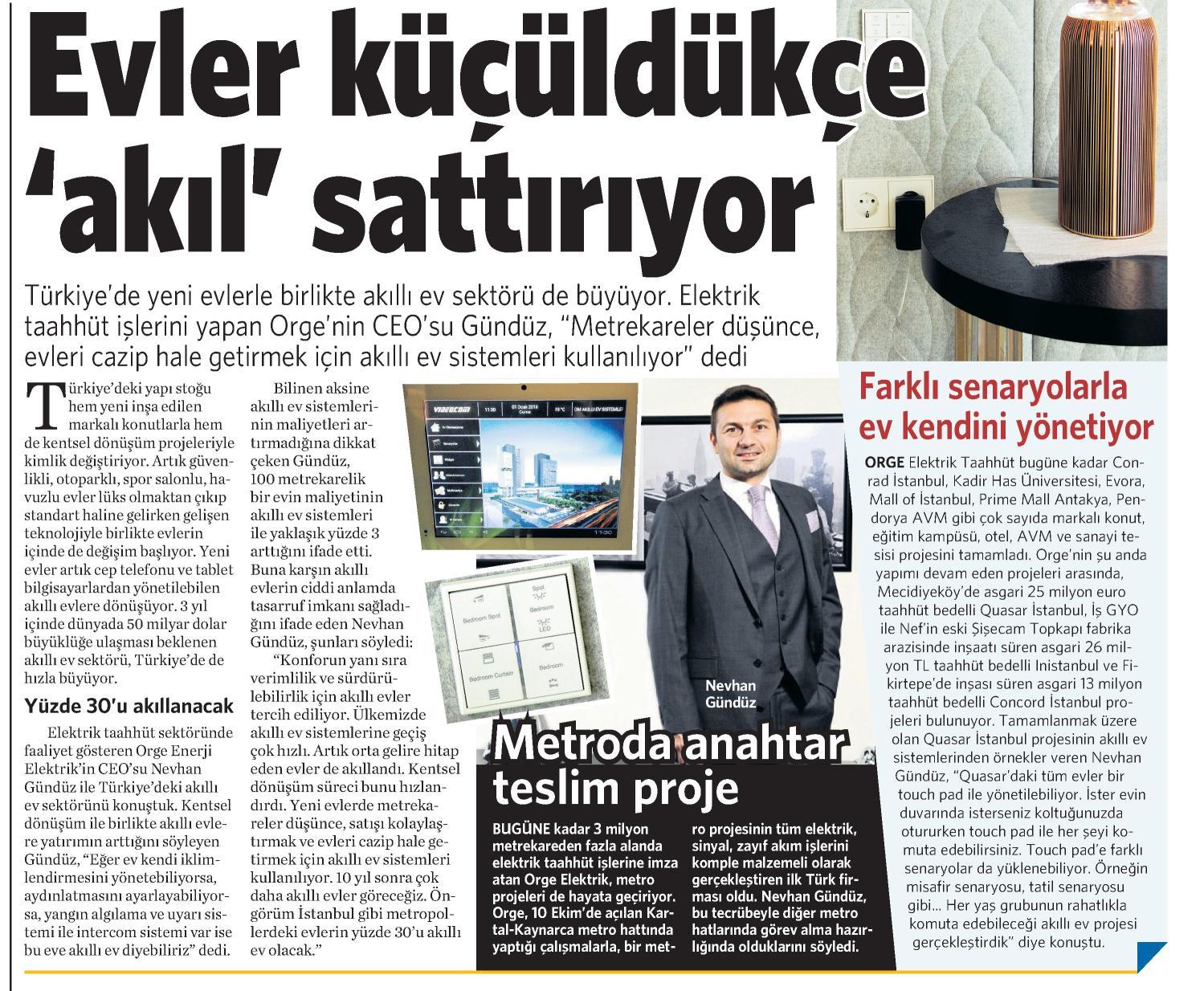 CEO Mr. Nevhan Gündüz gave an interview to The Daily Newspaper Vatan